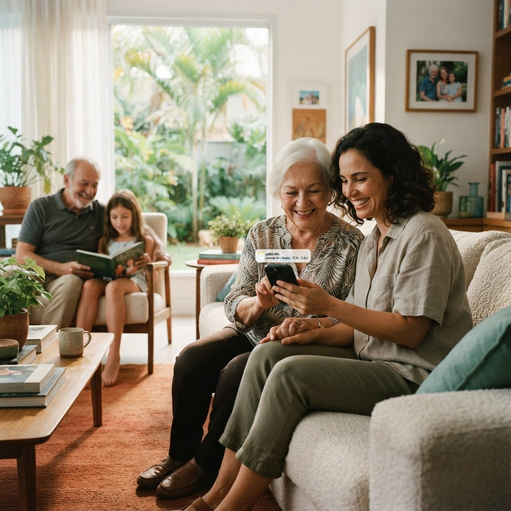 Família acompanhando lembretes juntos